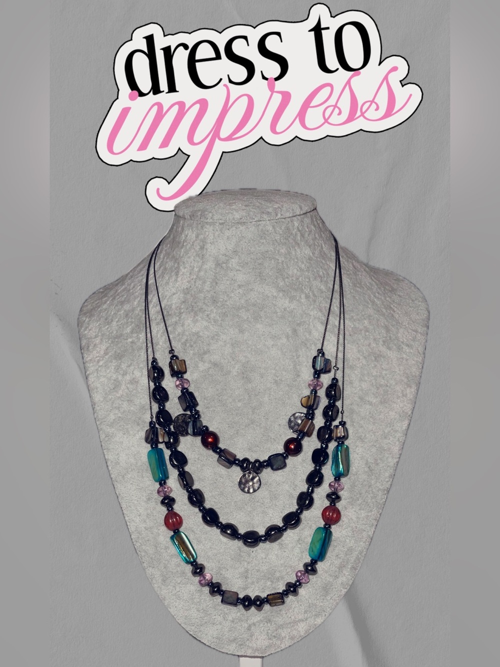 Multi-Strand Glass and Stone Beaded Necklace